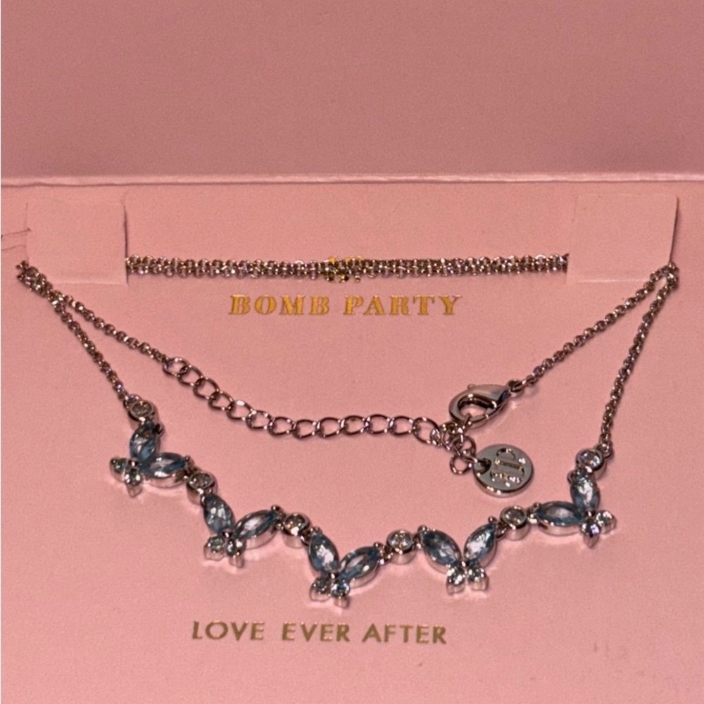 Bomb Party Silver and Blue Kids Necklace